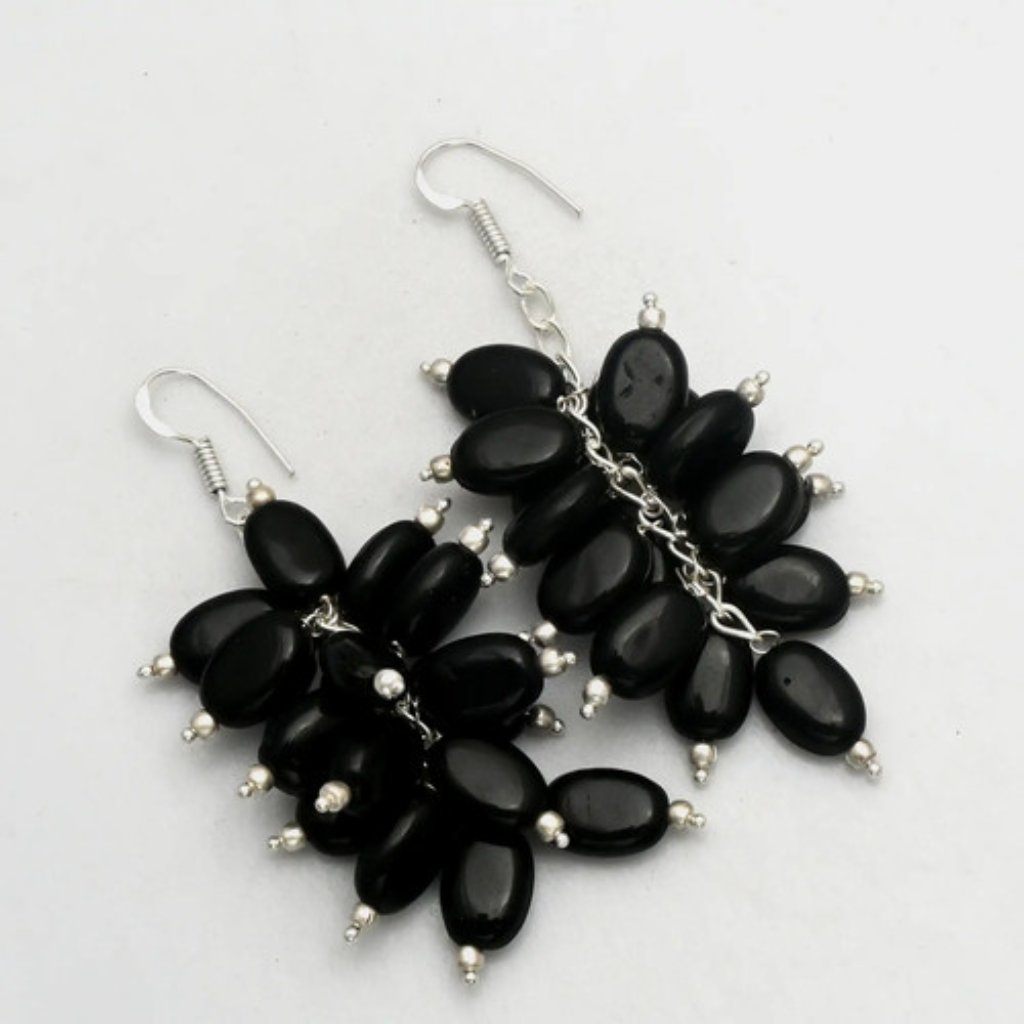 Black Onyx Gemstone Sterling Silver Handmade Drop Dangle Earrings